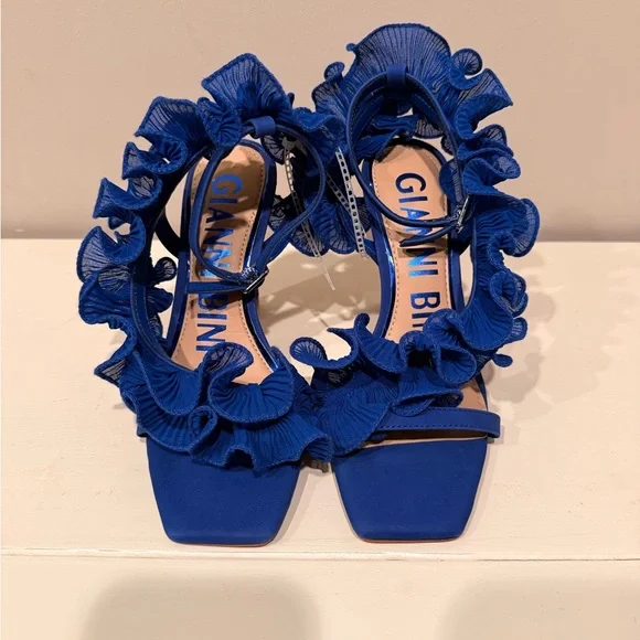Gianni Bini Royal Blue Ruffled High Heel Sandals - Picture 3 of 10